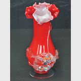 Cased Vase | Period: Victorian | Material: Glass | Red over white with applied floral decoration