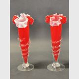 Pair Cased Vases | Period: Victorian | Material: Cased red over white glass.