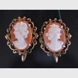 Cameo Earrings | Period: c1950 | Material: 9ct gold & shell cameo