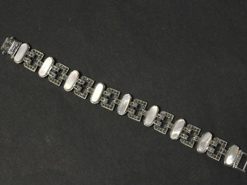 MOP Bracelet | Period: New | Material: Mother of Pearl, Marcasite and Sterling Silver