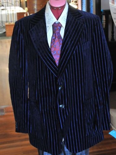 Men's Evening Jacket | Period: c1970s | Make: McGregor by Stafford Ellinson | Material: Blue pin-stripe velvet