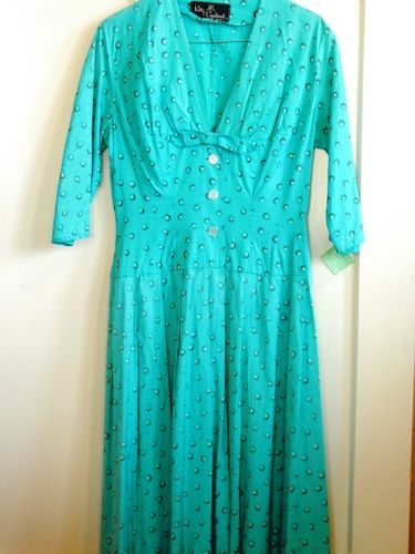 Day Dress | Period: c1940s | Make: Kitty Copeland | Material: Green Cotton