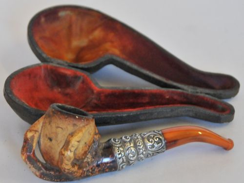 Eagle Claw Pipe | Period: c1920s | Material: Meerschaum ,Silver & amber