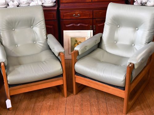 Pair Lounge Chairs | Period: Retro c1970s | Material: Timber & Leather