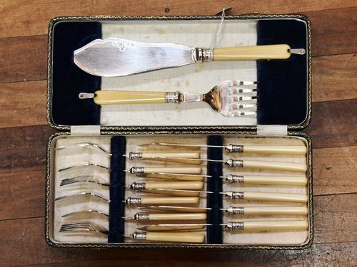 Fish Set with Servers | Period: c1920s | Material: Silver Plate, bone handles
