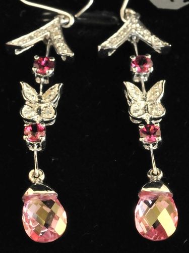 Topaz Drop Earrings | Period: New | Material: 14ct. white gold, garnets, topaz and diamonds