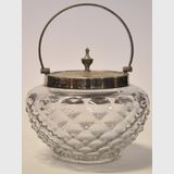 Biscuit Barrel | Period: Victorian c1900 | Make: J B C & S Ltd | Material: Heavy Pressed Glass and EPNS mounts