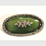 Nephrite Jade & Marcasite Brooch | Period: c1935 | Make: Handmade | Material: Sterling Silver, Nephrite Jade & Marcasite