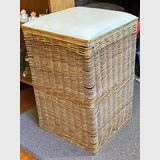 Cane Laundry Basket | Period: 1950s | Material: Cane , vinyl upholstered top