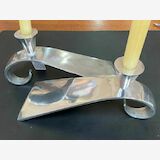 Pair 'Comma' Candle Holders | Period: 1980s | Make: Mathew Hilton | Material: Chrome plated | Pair of 'Comma' Candle Sticks