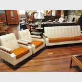 Retro Three Piece Lounge | Period: Retro c1960s | Material: Timber frame, vinyl fabric