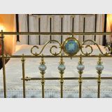 Queen Brass Bed | Period: Edwardian c1905 | Material: Brass, iron & porcelain