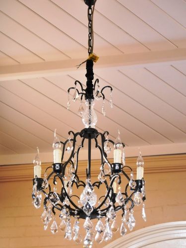 6 arm Chandelier | Period: Retro c1970s | Material: Crystal with black metal frame