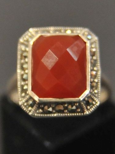 Marcasite Ring | Period: New | Material: Sterling Silver with Bevelled Carnelian