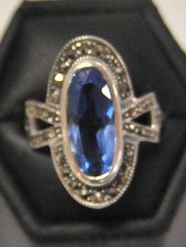 Blue Topaz Ring | Period: New | Material: Sterling Silver, Marcasite and Topaz