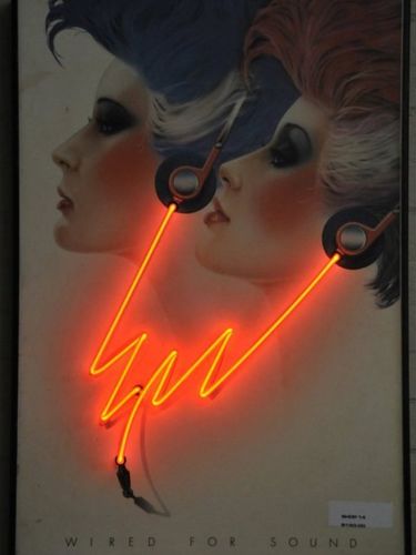 Print with Neon - | Period: c1980 | Print captioned &#0034;Wired for Sound&#0034; with Neon headphone wires
