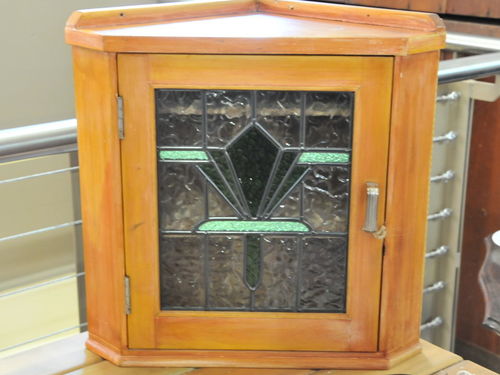 Leadlight Corner Cabinet | Period: Casket c1930, leadlight new | Material: Pine and leadlight
