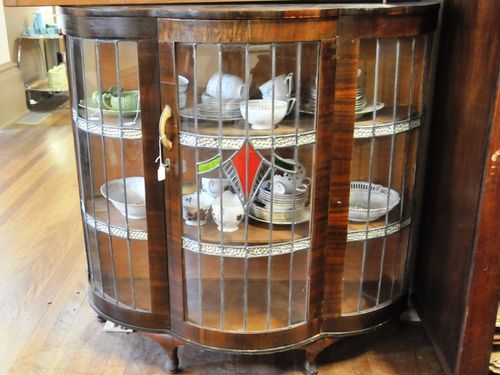 Leadlight China Cabinet | Period: Retro c1950s | Material: Walnut veneer & leadlight