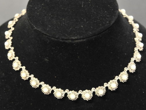 Pearl Necklace | Period: New | Material: Sterling silver pearl and marcasite