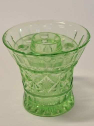Vase with Frog | Period: c1930s | Material: Green pressed glass