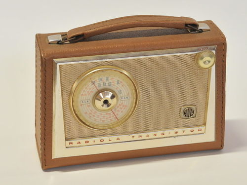 AWA Transistor Radio | Period: c1960s | Make: AWA Radiola Transistor | Material: Vinyl covered.