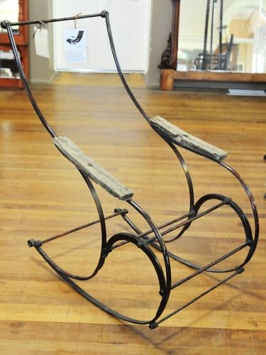 Rocking Chair | Period: 1860-70 | Make: Peter Cooper Foundary | Material: Strap Iron- tortoiseshell finish.