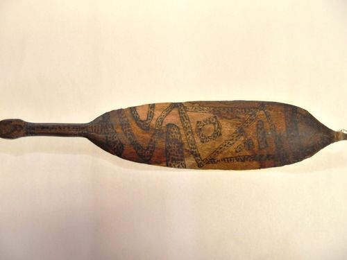 Spearthrower- Woomera | Period: Pre WW2 | Material: Wood, probably a type of sheoak | Outside view of spearthrower.