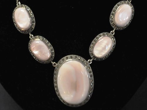 MOP Necklace | Period: New | Material: Mother of Pearl, Marcasite and Sterling Silver