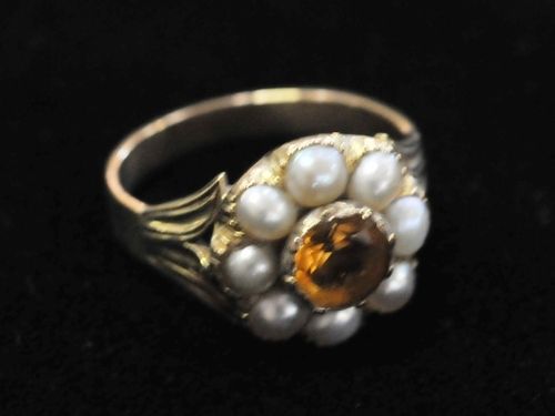 Citrine & Pearl Ring | Period: Victorian c1850 | Make: Handmade | Material: 18ct Gold, Citrine & Seed Pearls