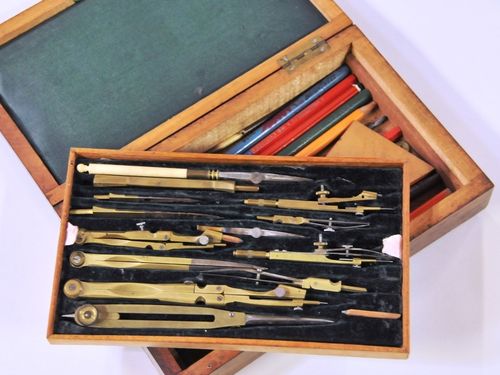 Geometrical Drawing Set | Period: Prob. late 18th C | Material: Brass in Inlaid Rosewood Case