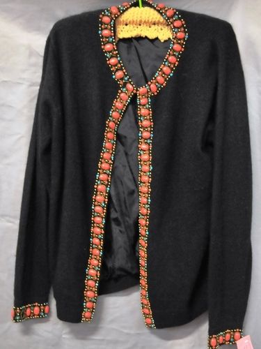 Beaded Cardigan | Period: c1960s | Make: D.G. | Material: Black lambswool & angora blend