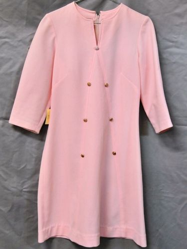 Dress | Period: c1960s | Make: Handmade | Material: Pink polyester crimpelene