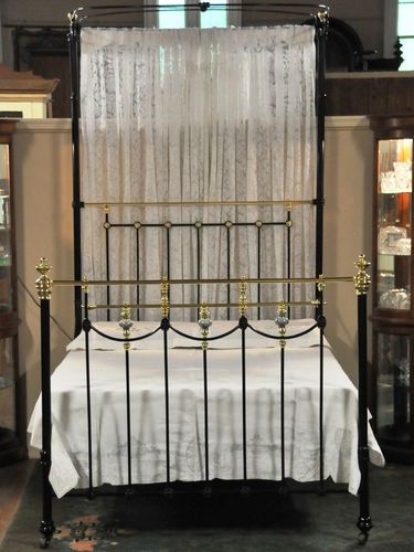 Antique Brass & Iron Bed | Period: Prior WW1 | Material: Brass, Iron & Porcelain