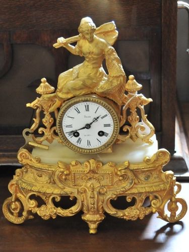 Figural Mantle Clock | Period: 1890s | Make: Japy Freres, Behm. | Material: Gilt and marble