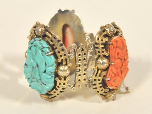 Coral & Turquoise Bracelet | Period: c1930 | Material: Silver, coral & turquoise.