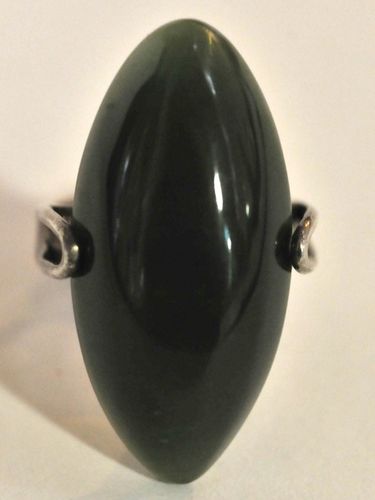 Nephrite Jade Ring | Period: c1940 | Make: Handmade | Material: Sterling Silver & Nephrite Jade