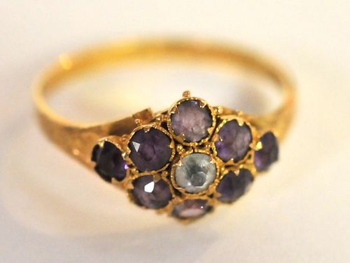 Amethyst & White Quartz Ring | Period: 1922 | Make: Handmade, Birmingham 1922 | Material: 15ct. Gold, Amethyst & White Quartz.