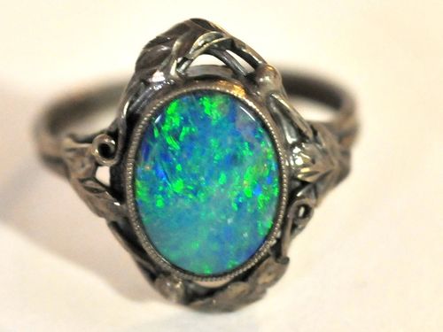 Opal Set Silver Ring | Period: c1930 | Make: Prob. Rhoda Wager | Material: Silver & Solid Opal