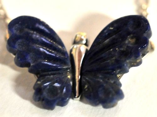 Lapis Butterfly Pendant | Period: c1960s | Make: Handmade | Material: 9ct white gold & lapis lazuli