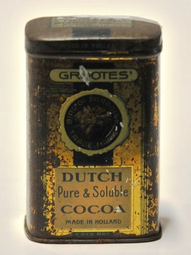 Grootes' Dutch Cocoa Tin | Period: 1920s | Make: D & M Grootes Bros Ltd., Holland | Material: Painted tin