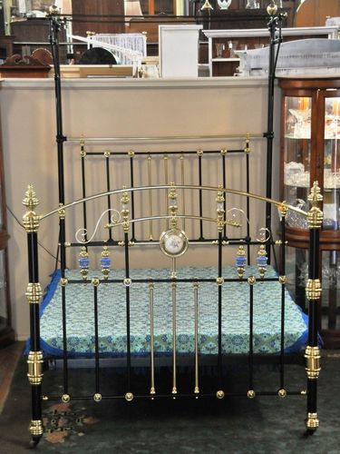 Queen Brass, Iron & Porcelain Bed | Period: Victorian 1895 | Material: Brass, iron & porcelain