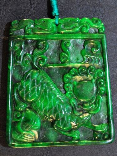 Carved Green Jade Pendant | Period: Vintage | Material: Green jade