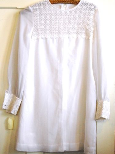 White Party Dress | Period: c1970s | Make: Handmade | Material: Chiffon and lace