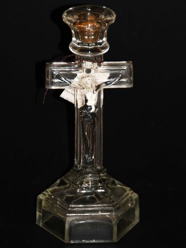 Cross Candlestick | Period: c1930s | Material: Clear glass