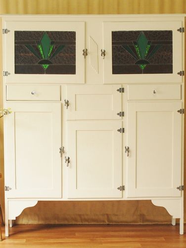 Lead Light Kitchen Dresser | Period: 1930's - 50's | Material: Pine | Lead Light Kitchen dresser circa 1940.