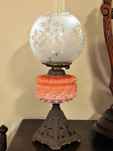 Oil Table Lamp | Period: Victorian | Material: Glass and cast iron