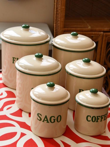 Set 6 Enamel Canisters | Period: 1920s-30s | Material: Enamelled metal