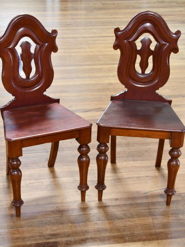 Pair Cedar Hall Chairs | Period: Victorian 1870-80 | Material: Cedar