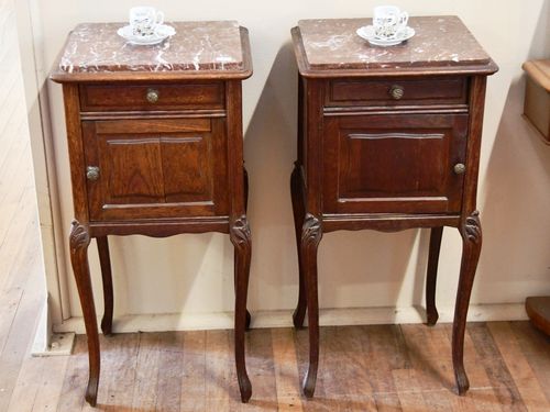 Pair Bedside Tables | Period: Victorian 1880s | Material: Oak with Marble top