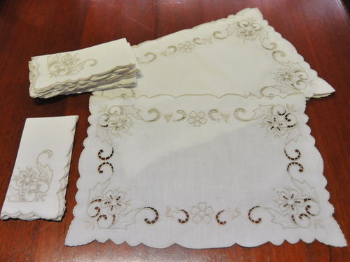 Placemat and Napkin Set | Period: c1950 | Material: Embroides linen.